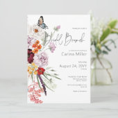 Pastel & Bourgondië Blooms Floral Bridal Brunch Kaart (Staand voorkant)