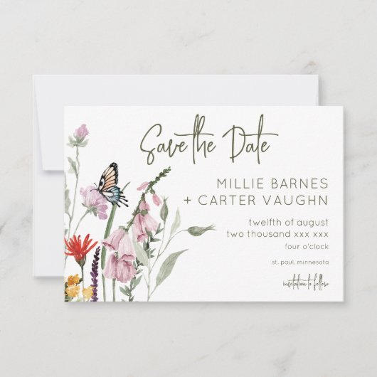 Pastel & Bourgondië Blooms Floral Modern Bruiloft Save The Date (Voorkant)