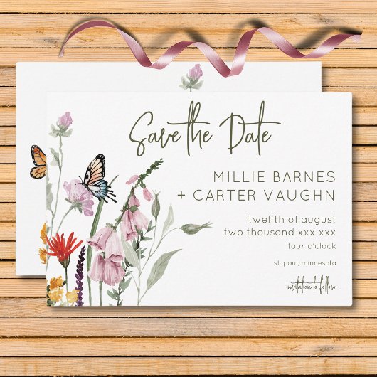 Pastel & Bourgondië Blooms Floral Modern Bruiloft Save The Date
