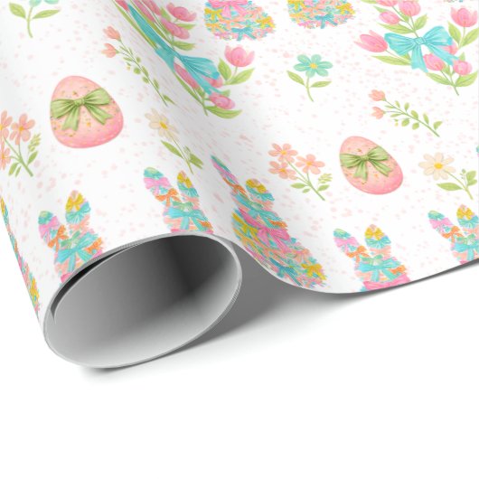 Pastel Bow Bunny Easter Pattern Cadeaupapier (Rol Hoek)