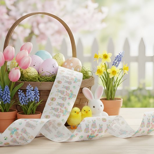 Pastel Bow Bunny Easter with Spring Florals Satijnen Lint