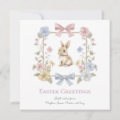Pastel Bow Floral Bunny Easter Card Feestdagenkaart (Voorkant)