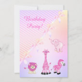 PASTEL BOW ZOO ANIMALS BIRTHDAY PARTIJ INVITATIE KAART (Voorkant)