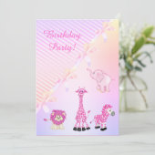 PASTEL BOW ZOO ANIMALS BIRTHDAY PARTIJ INVITATIE KAART (Staand voorkant)