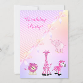 PASTEL BOW ZOO ANIMALS BIRTHDAY PARTIJ INVITATIE KAART