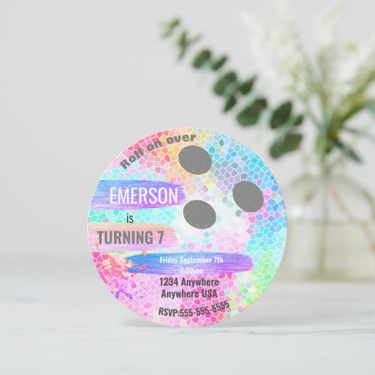 PASTEL BOWLING BALL bowling, verjaardagsfeest Kaart (Staand voorkant)