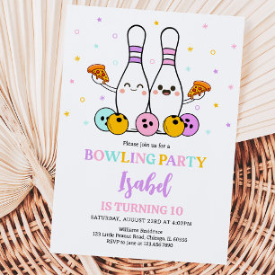 Pastel Bowling en Pizza Verjaardagsfeestje Kaart
