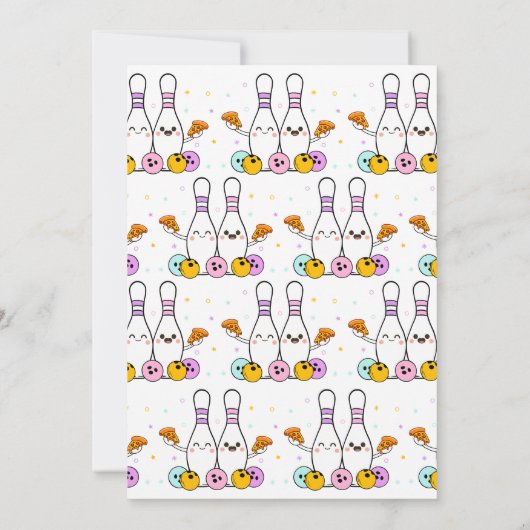 Pastel Bowling en pizza verjaardagsfeestje Kaart (Achterkant)