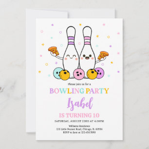 Pastel Bowling en pizza verjaardagsfeestje Kaart