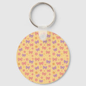 Pastel Bows & Flowers Pattern – Cute Yellow Girly  Sleutelhanger (Voorkant)
