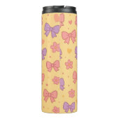 Pastel Bows & Flowers Pattern – Cute Yellow Girly  Thermosbeker (Achterkant)
