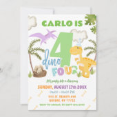 Pastel Boy Dinosaur 4e verjaardagsfeestje Kaart (Voorkant)