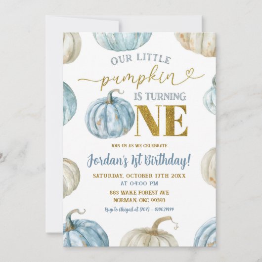 Pastel Boy Pumpkin draait een 1e verjaardag Kaart (Voorkant)