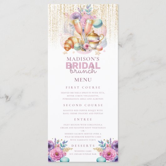 Pastel Bridal Brunch Roze & Goud Menu (Voorkant)