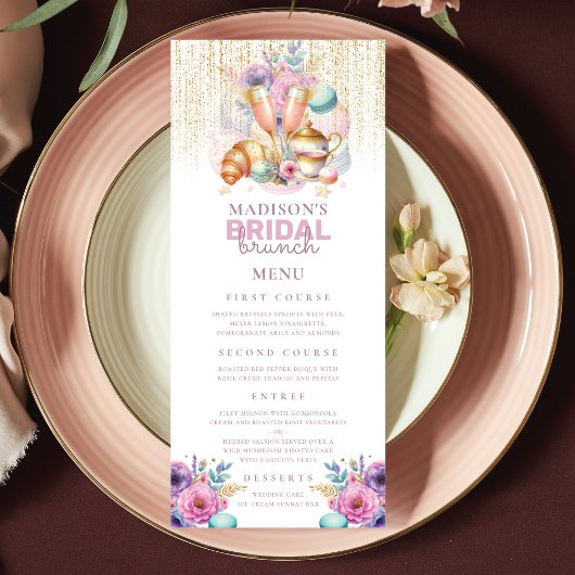 Pastel Bridal Brunch Roze & Goud Menu