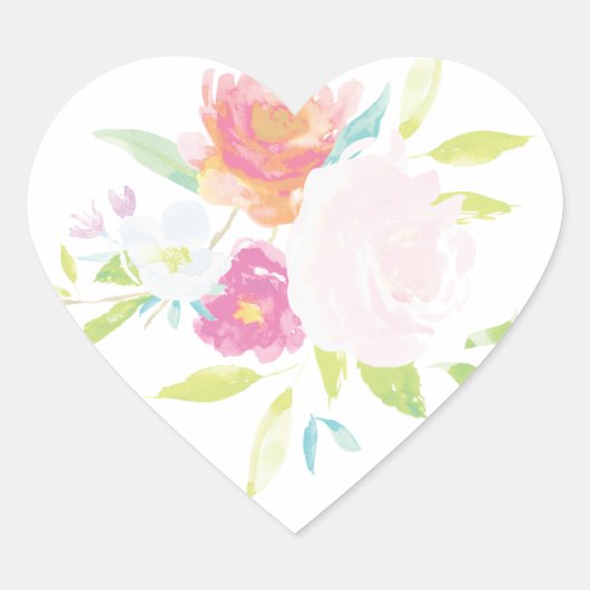 Pastel Bright Floral Waterverf Heart Sticker (Voorkant)