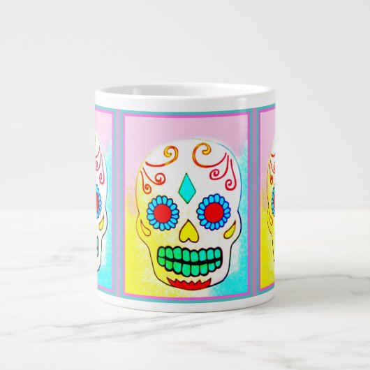 PASTEL BRIGHT SUGAR SKULL PRINT GROTE KOFFIEKOP (Voorkant)