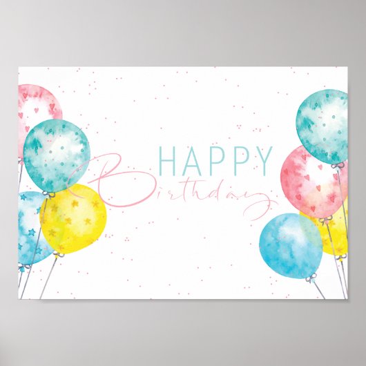 Pastel Bright waterverf Happy Birthday Poster (Voorkant)