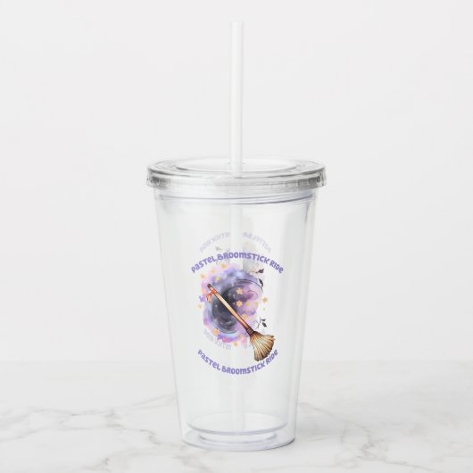 Pastel Broomstick Ride Acryl Drinkbeker (Voorkant)