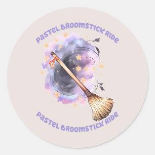 Pastel Broomstick Ride Ronde Sticker