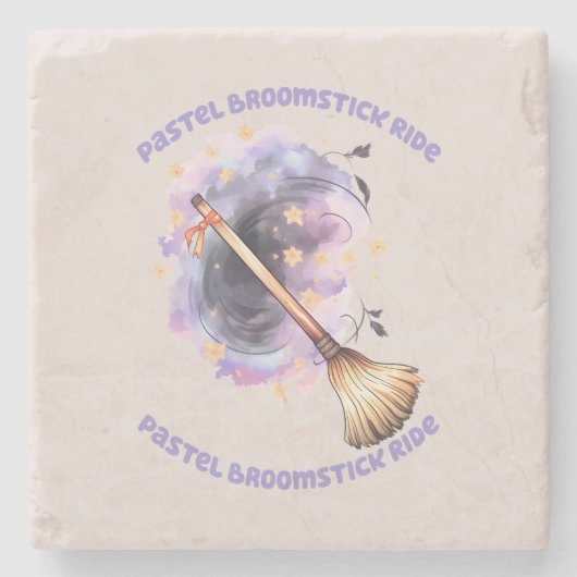 Pastel Broomstick Ride Stenen Onderzetter (Voorkant)