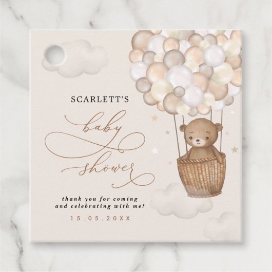 Pastel Brown Beer Hot Air Ballon Baby shower Bedankjes Labels (Voorkant)