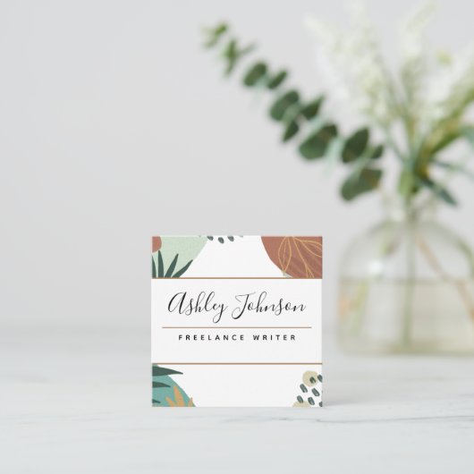 Pastel Brown Calligrafie Tropische klas Vierkante Visitekaartje (Staand voorkant)