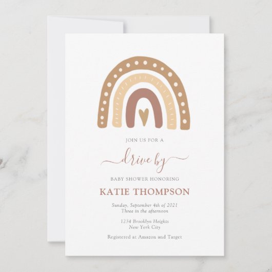 Pastel Brown Rainbow Boho drive by Baby shower Kaart (Voorkant)