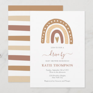 Pastel Brown Rainbow Boho drive by Baby shower Kaart