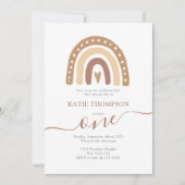 Pastel Brown Rainbow Boho First Birthday Kaart (Voorkant)