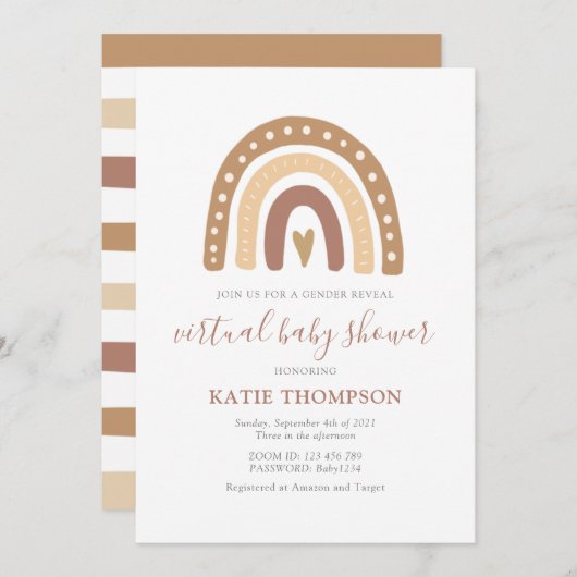 Pastel Brown Rainbow Gender onthulling Baby shower Kaart (Voorkant / Achterkant)