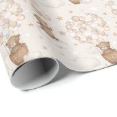 Pastel Brown Teddy Bear Hot Air Ballon Cloud Star Cadeaupapier (Rol Hoek)