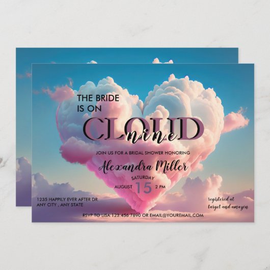 Pastel Bruids Uitnodiging On Cloud Nine (Voorkant / Achterkant)