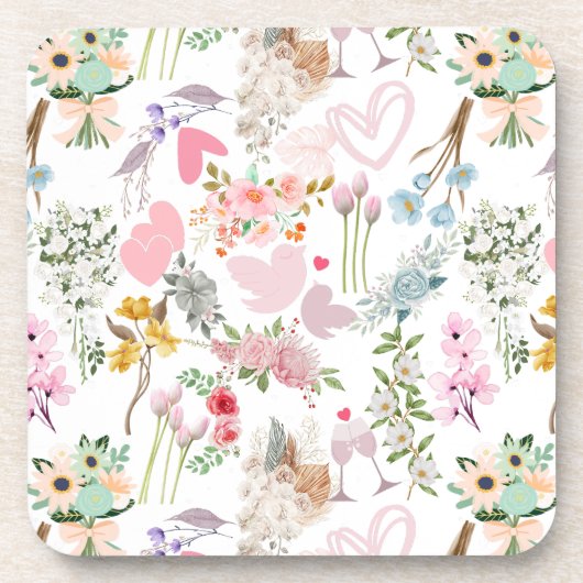 Pastel Bruiloft ornamenten patroon 02 Bier Onderzetter (Voorkant)