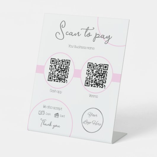 Pastel bruin 2 QR codes vrouwelijke scan te betale Reclamebord Met Voetstuk (Voorkant)
