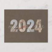 Pastel Bruin Gelukkig Nieuwjaar Feestdagenkaart (Voorkant)