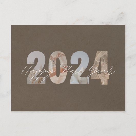 Pastel Bruin Gelukkig Nieuwjaar Feestdagenkaart (Voorkant)