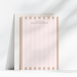 Pastel bruine strepen Elegant Monogram Notitiekaartje