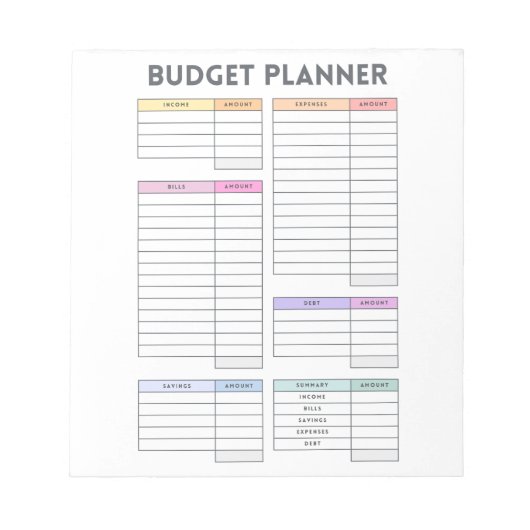 Pastel Budgetplanner Lay-out Notitieblok (Voorkant)