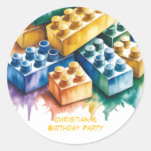 Pastel Building Block Splash Boy Birthday Party Ronde Sticker (Voorkant)