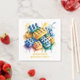 Pastel Building Block Splash Boy Birthday Party Servet