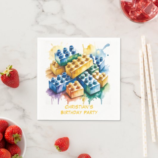Pastel Building Block Splash Boy Birthday Party Servet (Insitu)
