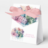 Pastel Building Block Splash Girl Verjaardagsfeest Bedankdoosjes (Voorkant Zijde)