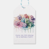 Pastel Building Block Splash Girl Verjaardagsfeest Cadeaulabel (Achterkant)
