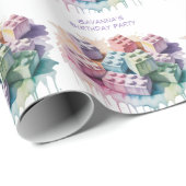 Pastel Building Block Splash Girl Verjaardagsfeest Cadeaupapier (Rol Hoek)