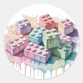 Pastel Building Block Splash Girl Verjaardagsfeest Ronde Sticker