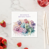 Pastel Building Block Splash Girl Verjaardagsfeest Servet (Insitu)