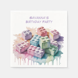 Pastel Building Block Splash Girl Verjaardagsfeest Servet