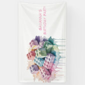 Pastel Building Block Splash Girl Verjaardagsfeest Spandoek (Verticaal)