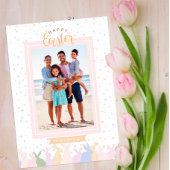 Pastel Bunny Border Happy Easter Familie Fotokaart Aankondiging